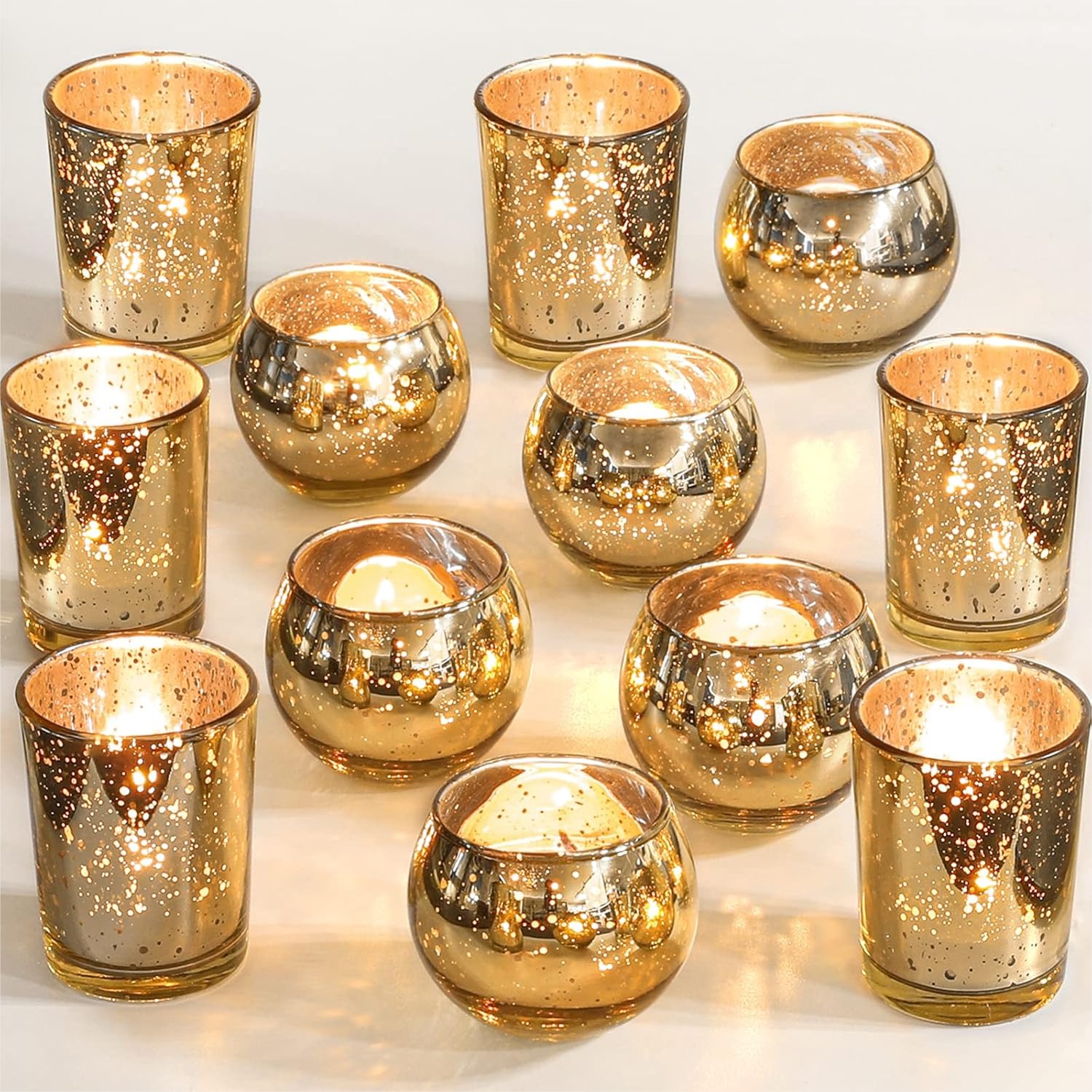 Home Decor Gold - 12 Gold Mercury Glass Votive Candle