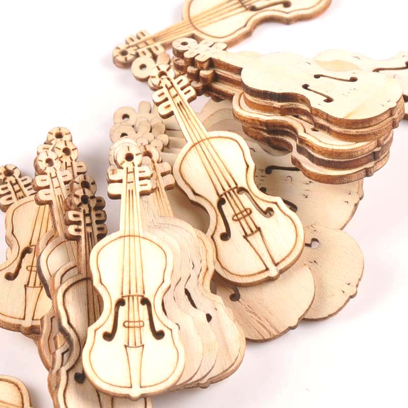 Home Decor Scrap - 15Pcs 55x20mm Natrual Violin Wood Slices