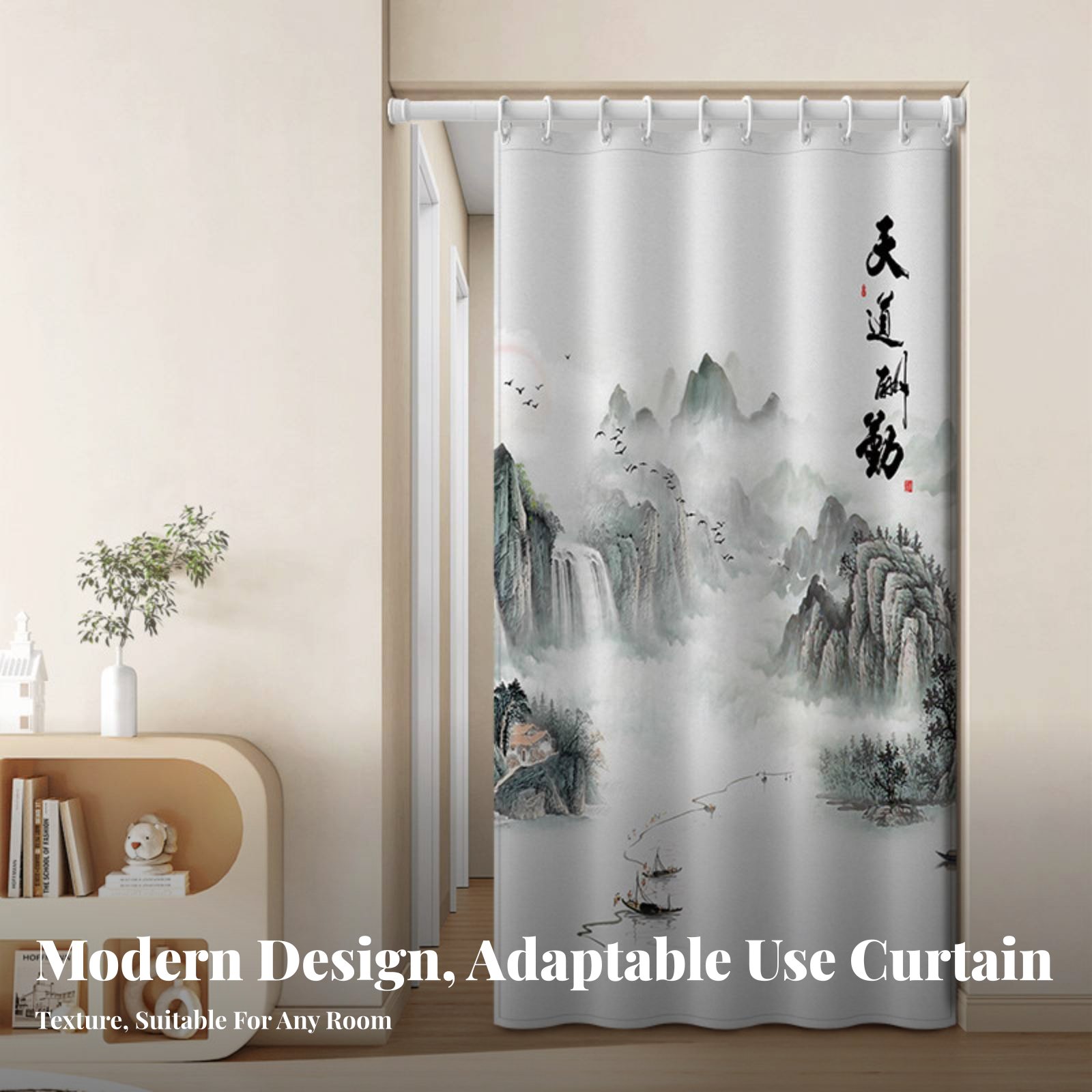 Room Divider Screen - Chinese Landscape Noren No-Drill Installation Room