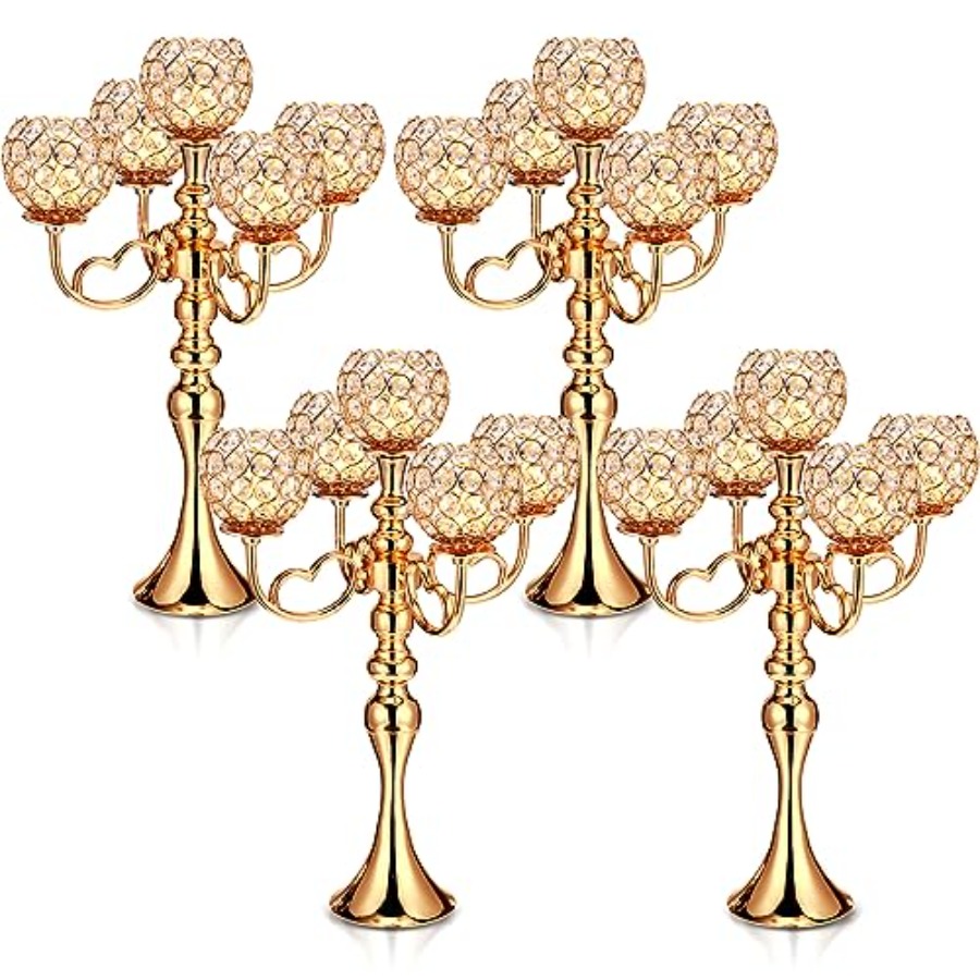 Home Decor Gold - 4 Pcs 5 Arm Crystal Candelabra