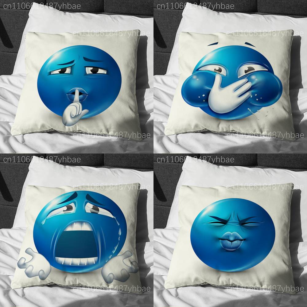 Home Decor Emoji - B-Blue Emoji Funny Pillow Case Short