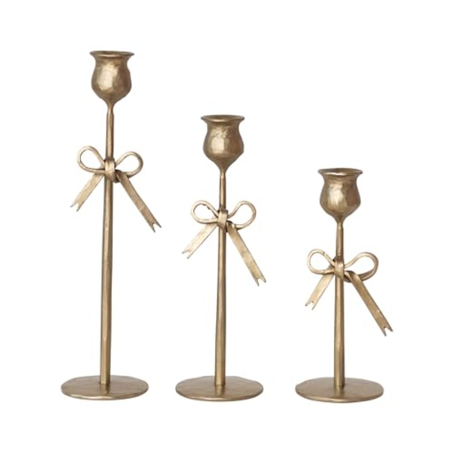 Home Decor Gold - 3-Piece Hand-Forged Bow Shaped Metal Taper