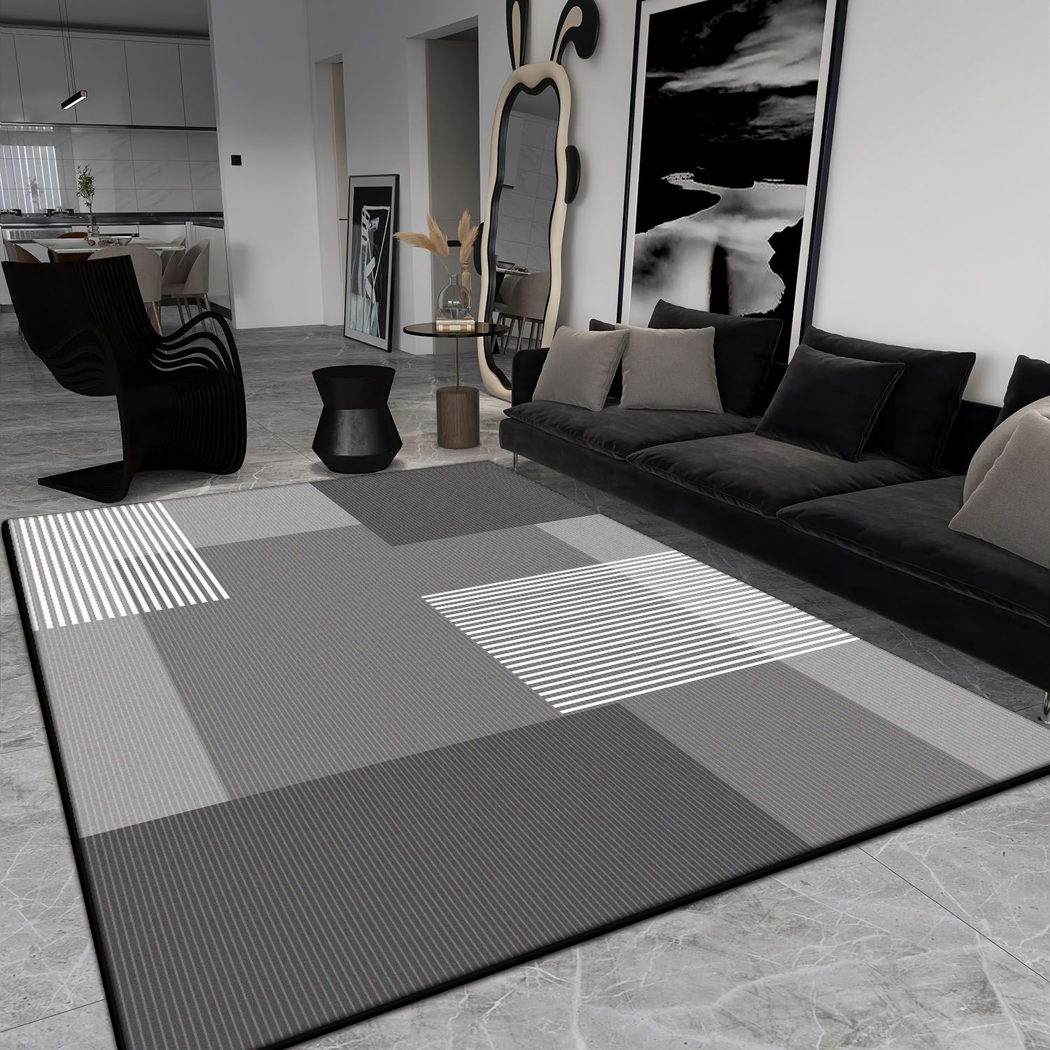 Home Decor Ig - Gray Simple Large Carpet for Living