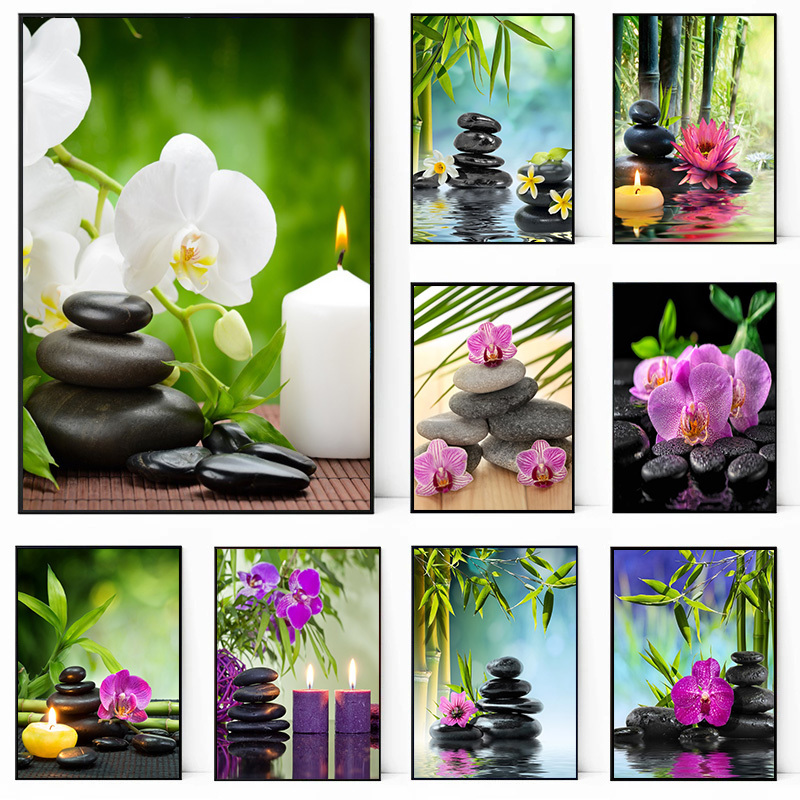 Home Decor Zen - FramelessGreen Bamboo Zen Stone Canvas Painting