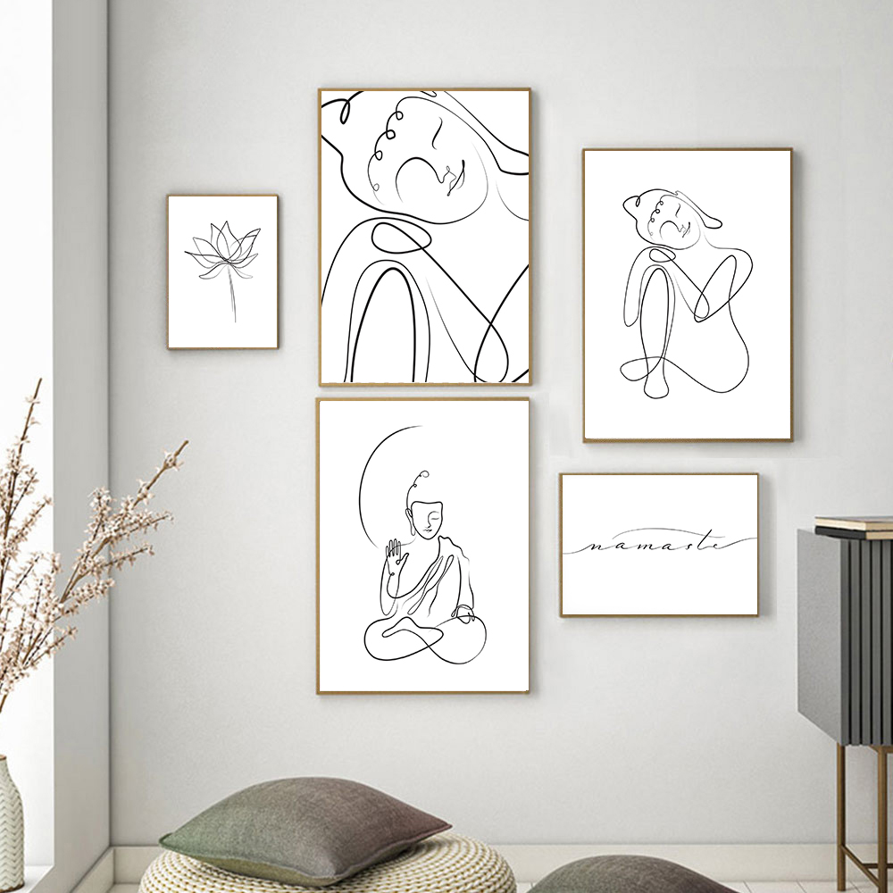Home Decor Zen - Meditating Buddha Line Canvas Painting Posters