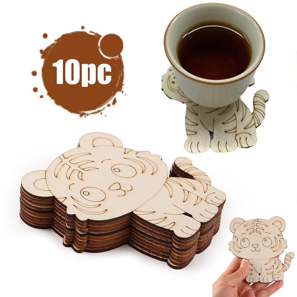 Home Decoration - 10 Pcs/set Tiger Animal Unfinished Wooden
