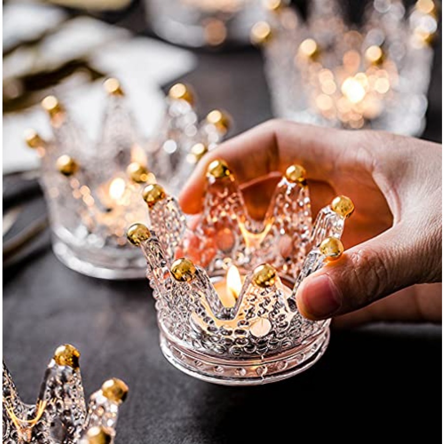 Home Decor Gold - Crown Glass Tealight Candle Holder Set