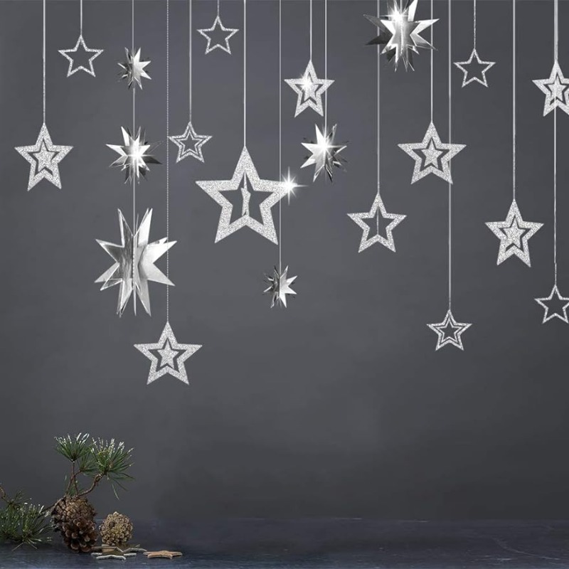 Home Decor Scrap - Silver Star Garland Party Decorations 3D