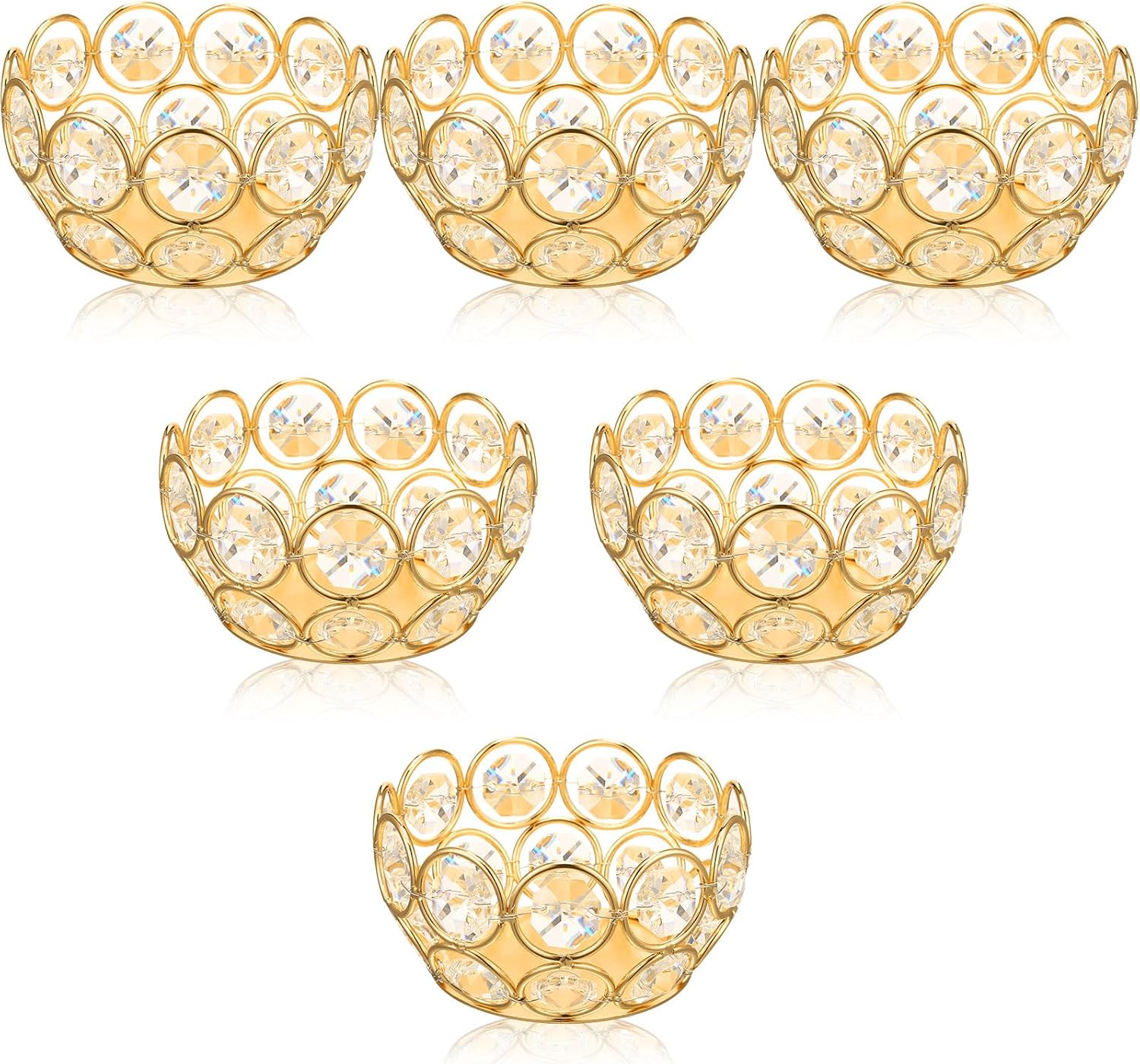 Home Decor Gold - 6 Pcs Crystal Tealight Candle Holders