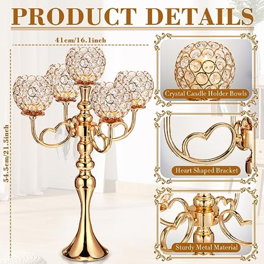 4 Pcs 5 Arm Crystal Candelabra - đánh giá và giá Home Decor Gold