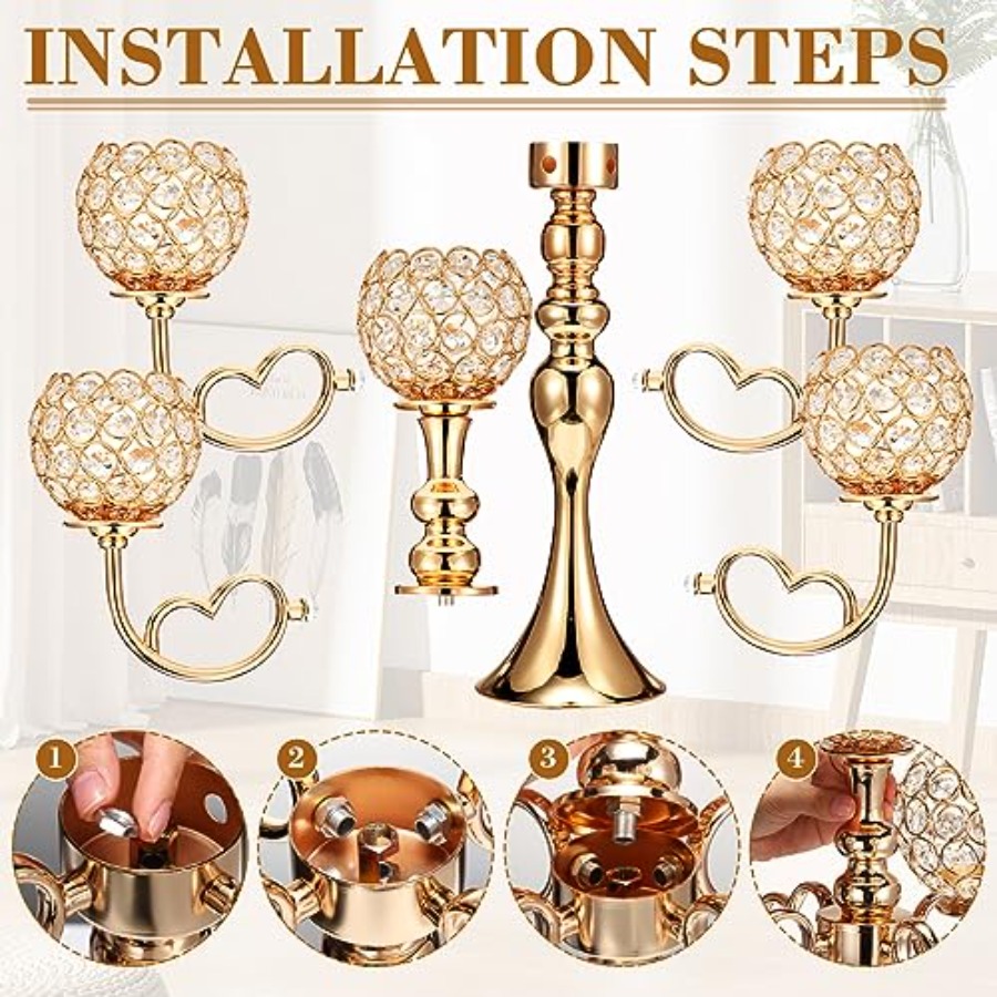 4 Pcs 5 Arm Crystal Candelabra - đánh giá và giá Home Decor Gold