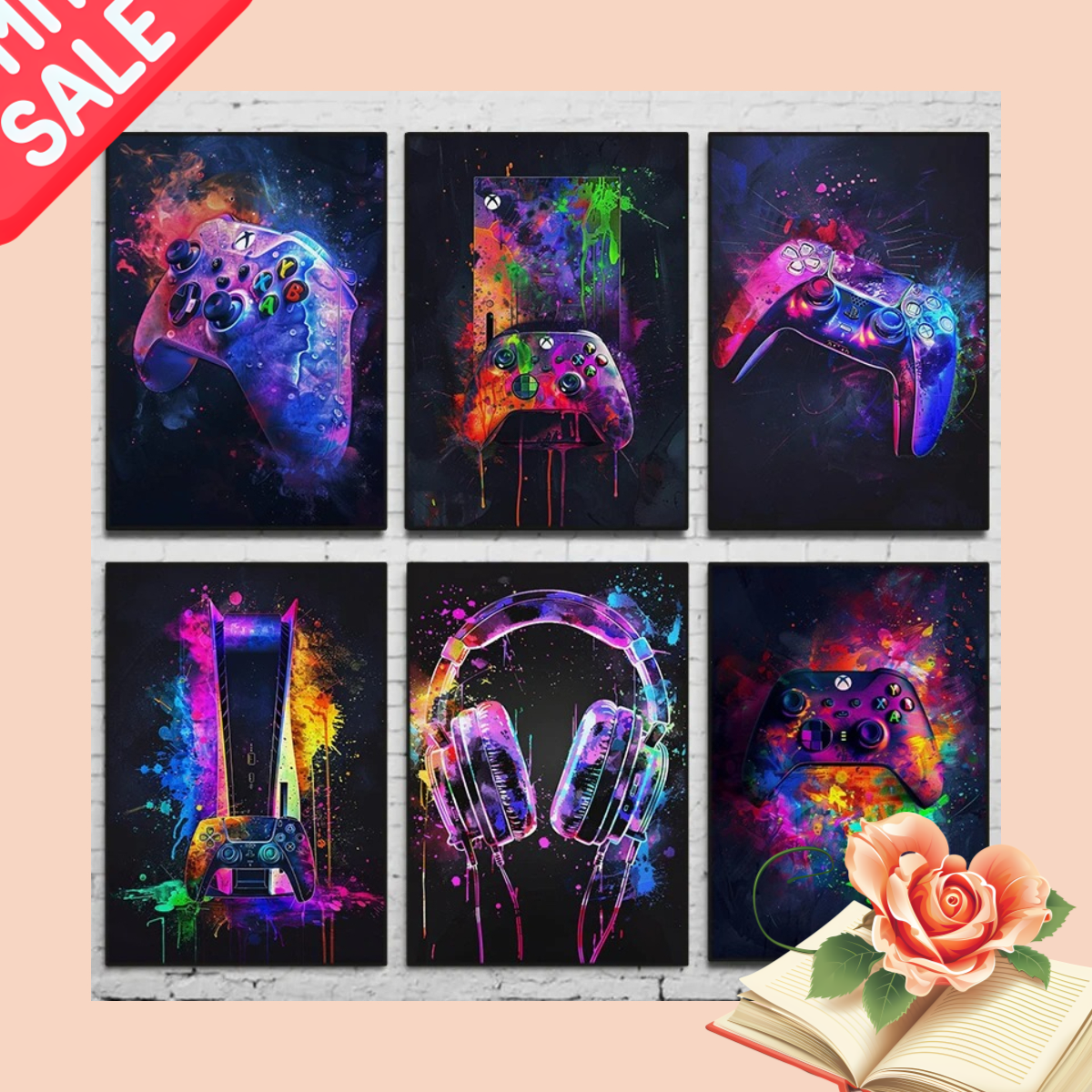 Watercolor Neon Video Game Pos - đánh giá và giá Home Decor Xbox Games