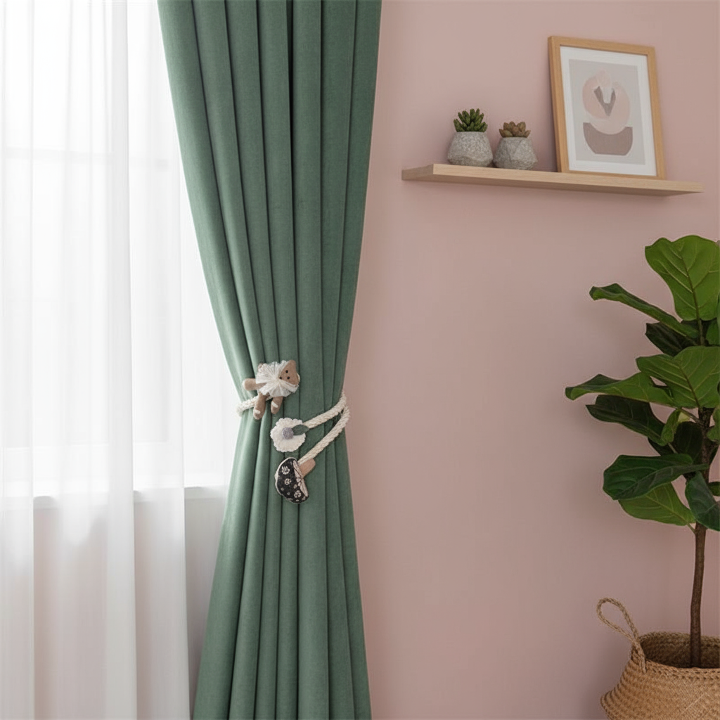 2Pcs  Cute Cartoon Bear and Fl - đánh giá và giá Home Decor Curtains