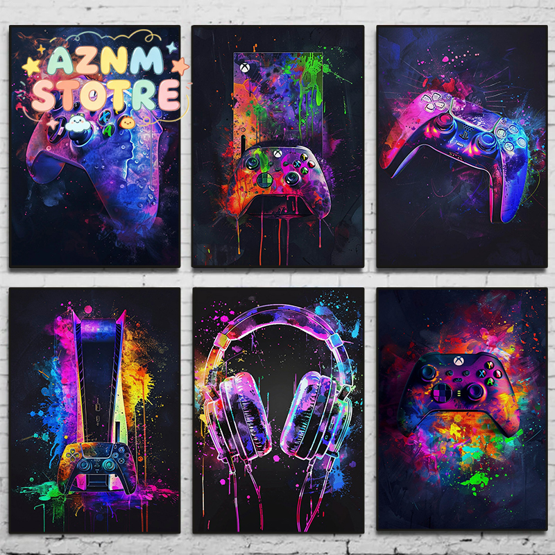 Watercolor Neon Video Game Pos - đánh giá và giá Home Decor Xbox Games