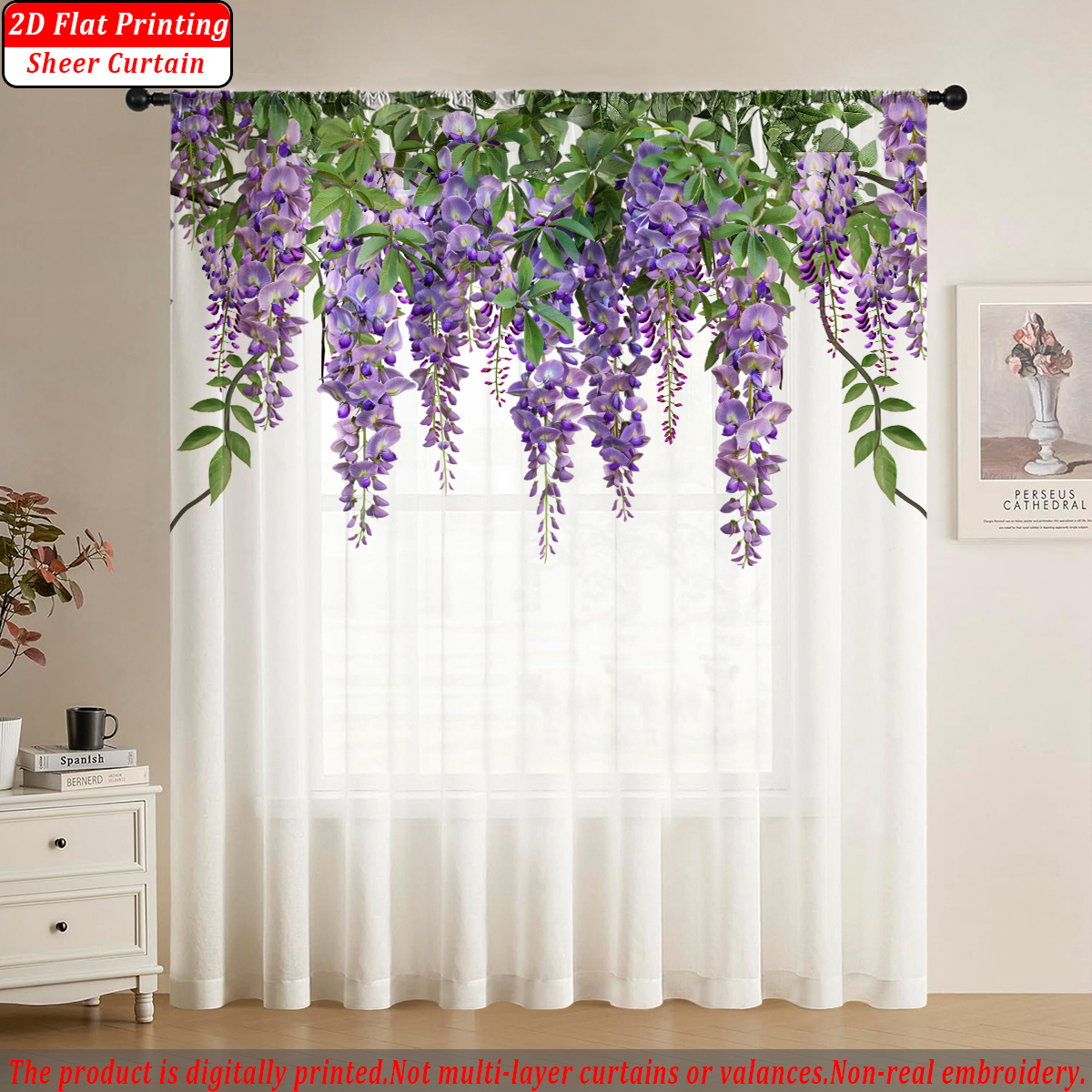 Purple Wisteria Flower Flat Pr - đánh giá và giá Home Decor Curtains