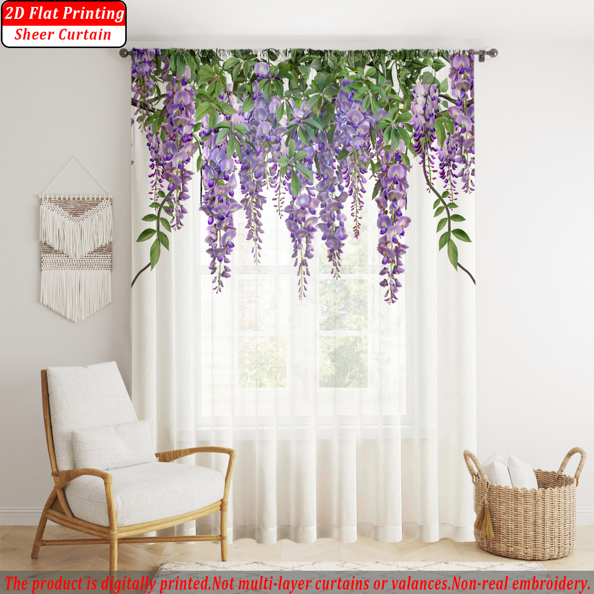 Purple Wisteria Flower Flat Pr - đánh giá và giá Home Decor Curtains