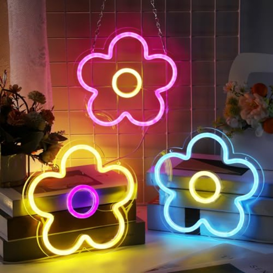 3 Pcs Flower Neon Sign Light u - đánh giá và giá Home Decor Retro