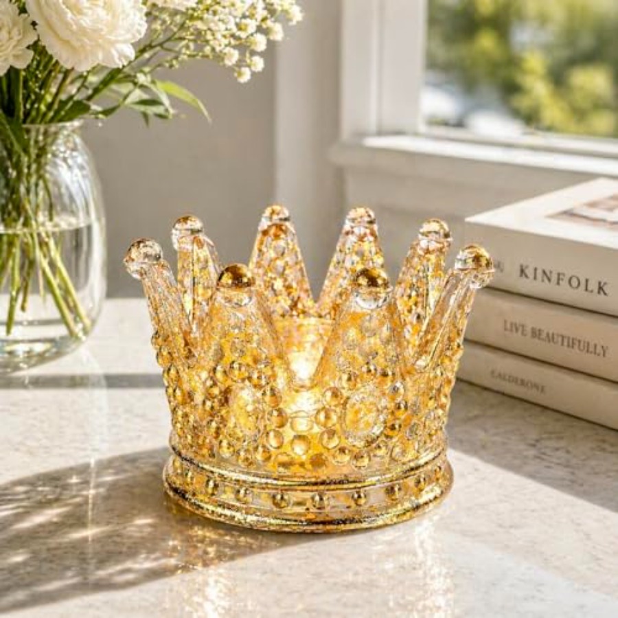 Luxury crown glass candle hold - đánh giá và giá Home Decor Gold