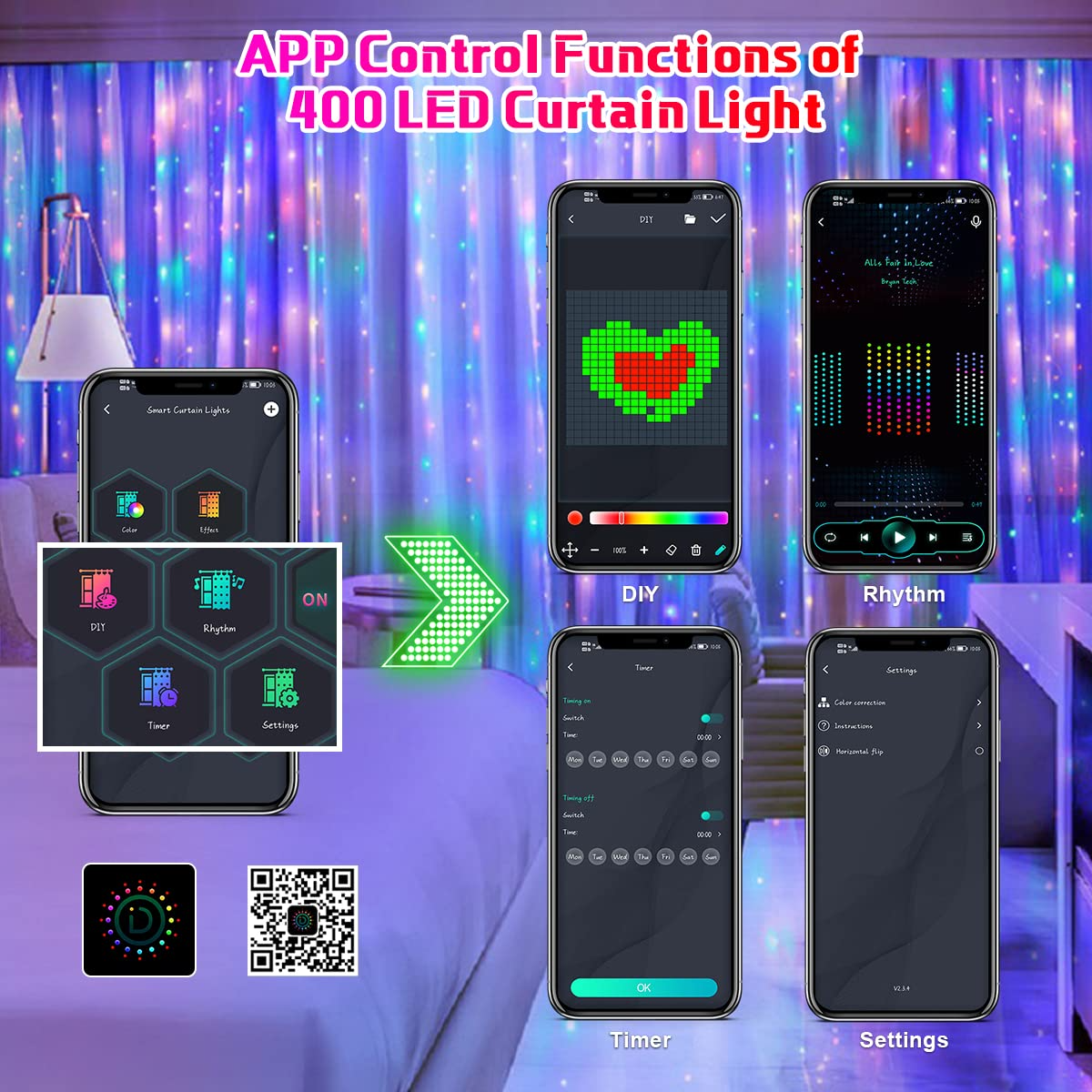 400LEDs RGBIC Smart Curtain Li - đánh giá và giá Home Decor App Free