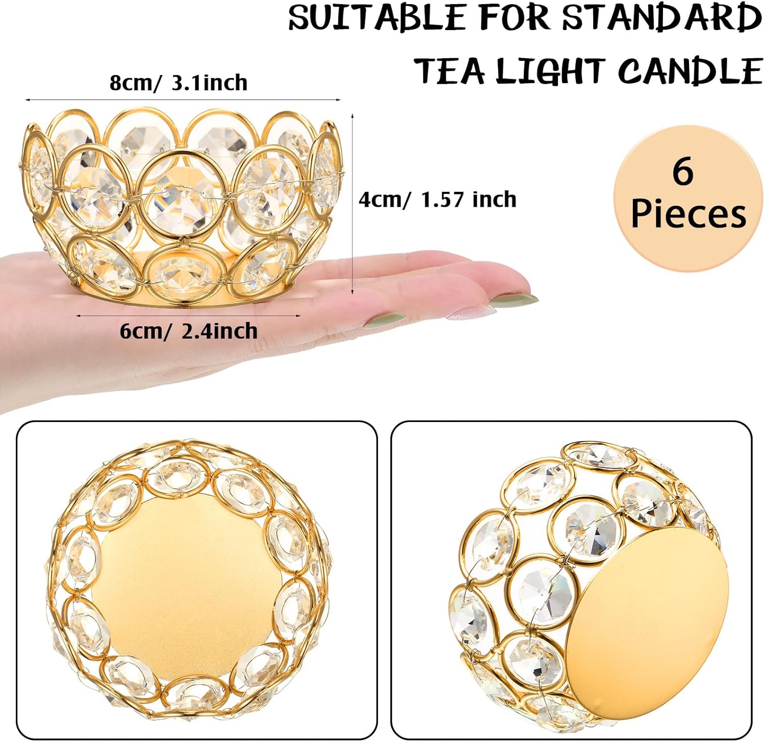 6 Pcs Crystal Tealight Candle  - đánh giá và giá Home Decor Gold