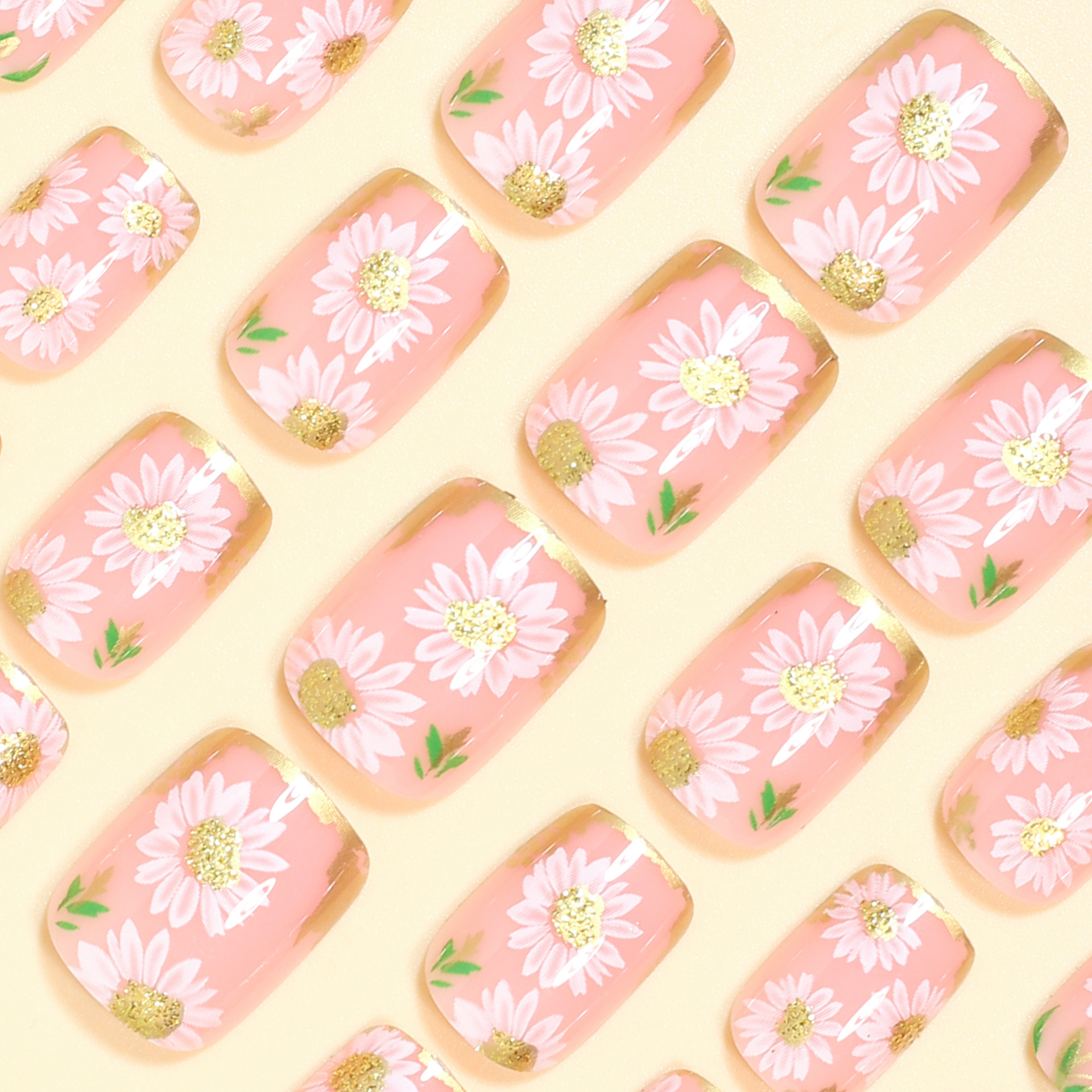 Short Square fake nails golden - đánh giá và giá Pressed Flower Frame