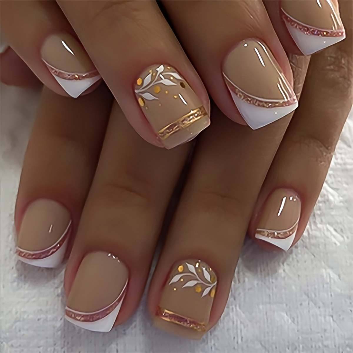 Short Square fake nails golden - đánh giá và giá Pressed Flower Frame