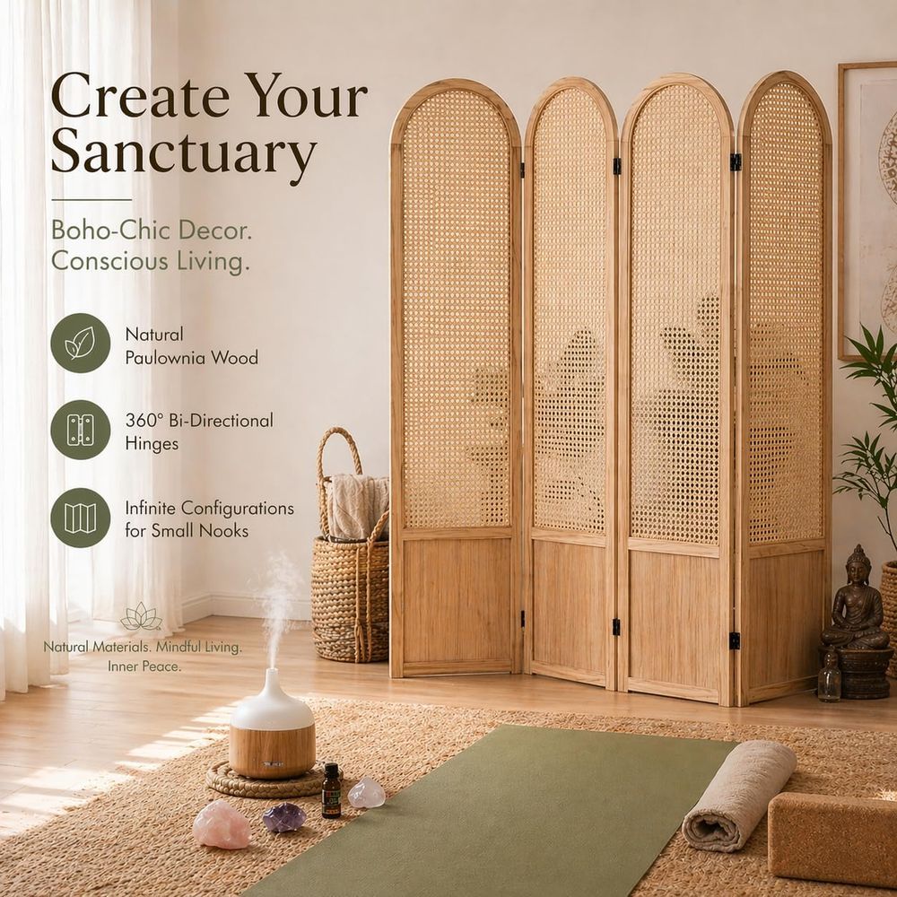 4-Panel Wooden Privacy Screen, - đánh giá và giá Room Divider Screen
